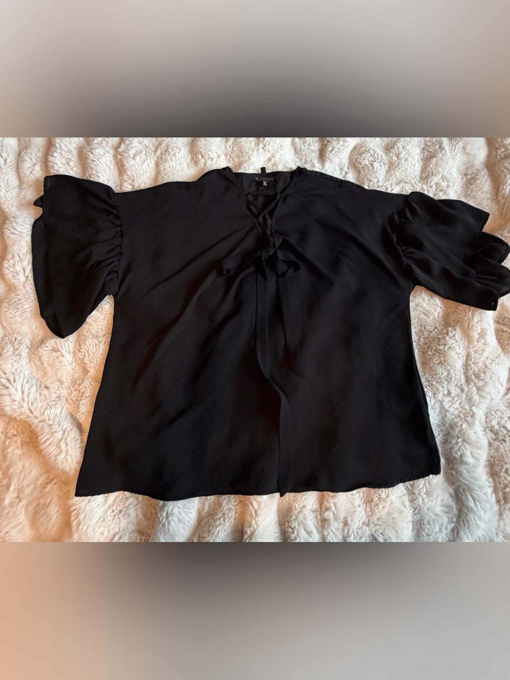 Bobeau Collection Black Bell Sleeve Tie Neck Blouse 2X